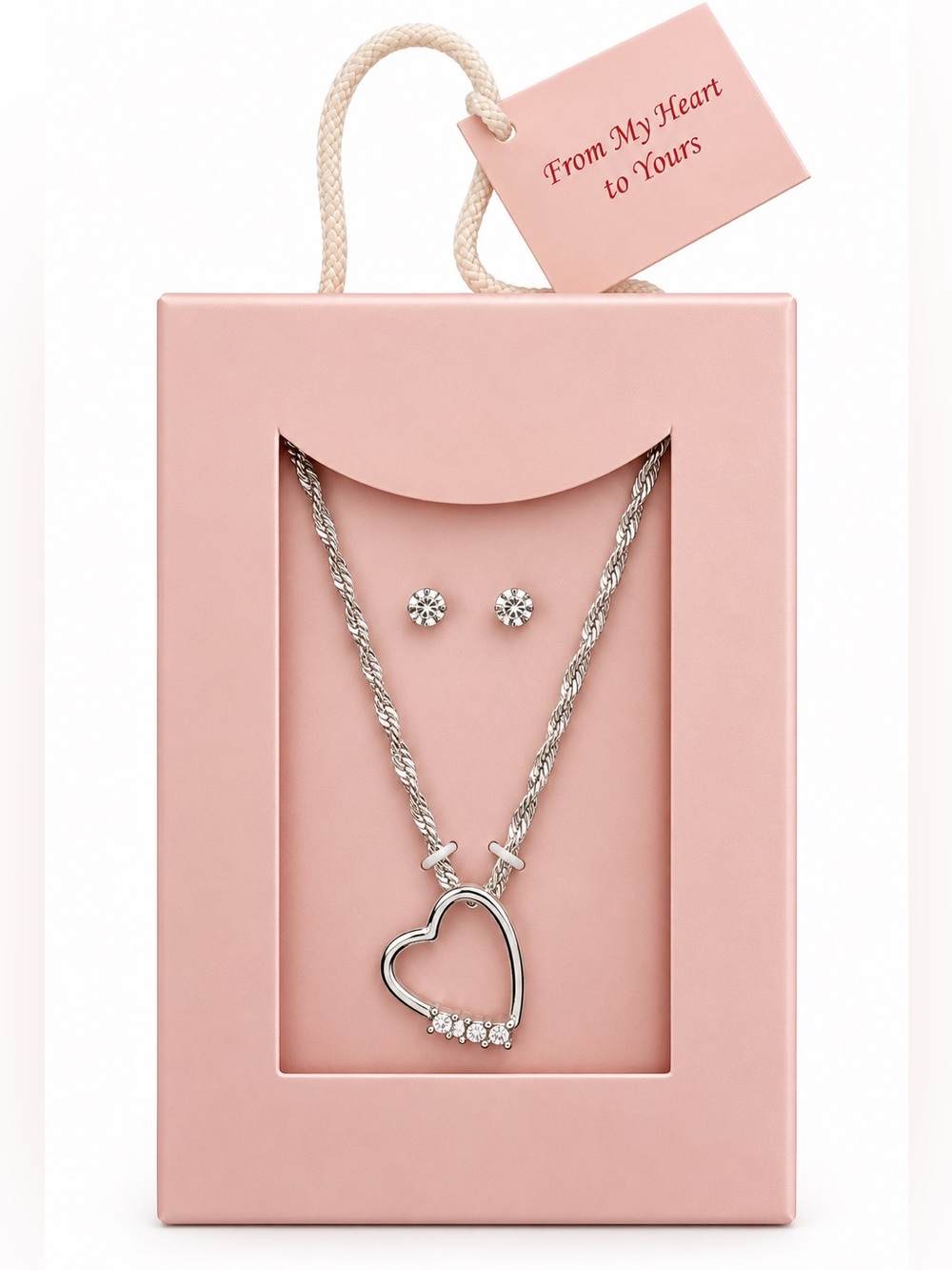 Heart Pendant Necklace and Stud Earrings Set • BRAND NEW IN GIFT BOX